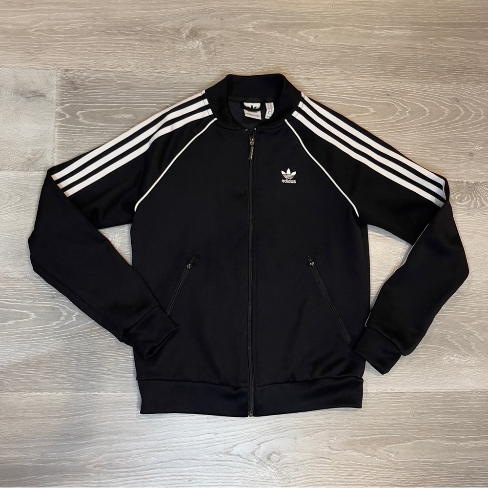 Unisex Adidas Black Track Jacket blokecore athletic sport workout zippers unisex